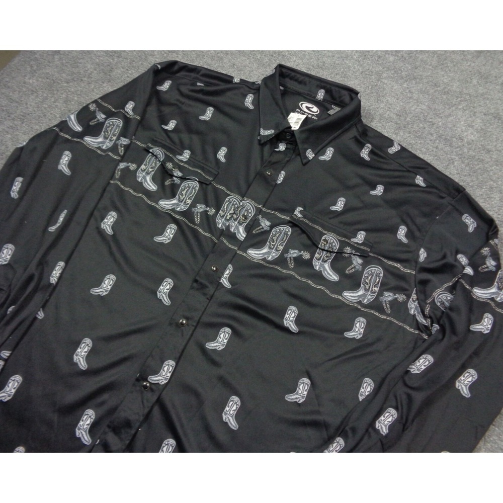 Roper Shirt Mens 2XL Black Pearl Snap Western Boot Print Cowboy Rodeo